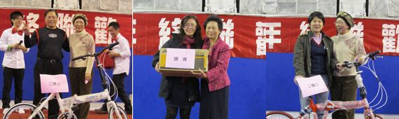 幸運得主：黃俊清、梁娟娟、邱慧洳與黃校長、林前校長合影。