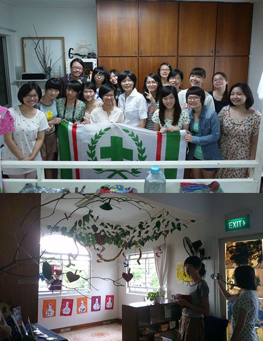 上圖：實習生、段慧瑩系主任與Between_two_trees創辦人及教師合影；下圖：課室布置