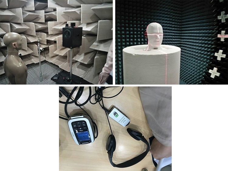 The Anechoic Chamber(左)；測試天線性能的實驗室(右)；Roger 樣品(下)